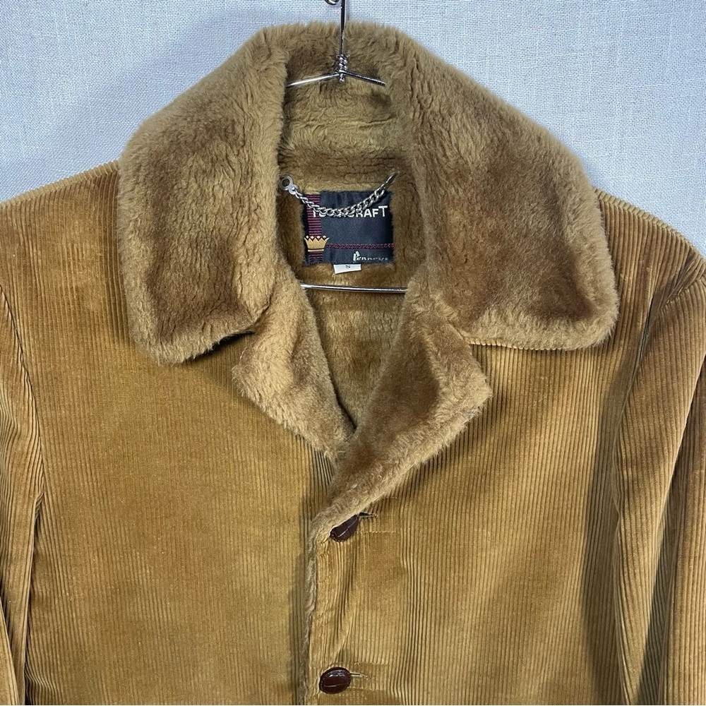 Vintage 70s Corduroy Faux Fur Sherpa Lined Towncraft Rancher Coat Jacket - Picture 5 of 16
